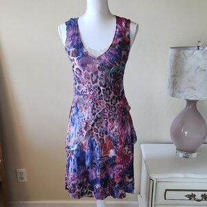 Komarov Chiffon Dress Leopard Animal Print Layered M Desginer Romantic Feminine